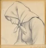 Aurel Kajlich, Hlava ženy v šatke, 1963, kresba ceruzou na papieri
