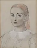 Aurel Kajlich, Dievča, okolo 1930, kresba uhľom, farebnými ceruzami na papieri