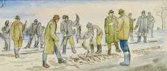 Karol Ondreička, Po poľovačke, 1960, akvarel na papieri