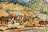 Jozef Bendík, Zvážanie dreva, okolo 1930, akvarel na papieri