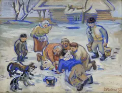 Jozef Fedora, Zabíjačka, 1939, tempera na papieri
