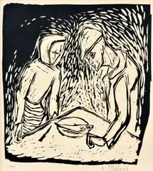 František Studený, Chudobní, 1947, linoleoryt na papieri, nečíslované