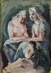Tivadar Jánoska, Dve ženy s dieťaťom, okolo 1920, tempera, gvaš na papieri
