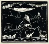 Miloš Alexander Bazovský, Kolíska, 1935, drevorez na papieri