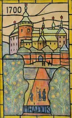 Janko Alexy, Hrádok (návrh na vitráž), okolo 1950-52, pastel na papieri
