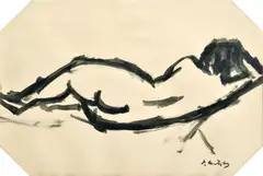 Peter Matejka, Ležiaci akt, okolo 1958, tuš na papieri