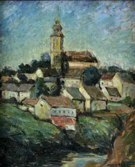 Mária Modok, Pohľad na mesto, 1925, olej na kartóne