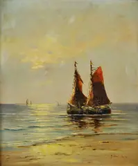J. Lukas Larsen, Dve plachetnice, okolo 1930, olej na plátne