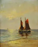 J. Lukas Larsen, Dve plachetnice, okolo 1930, olej na plátne
