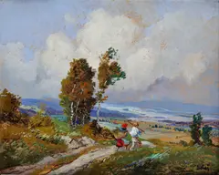 Josef Dobeš, Krajina s postavami, okolo 1930, olej na kartóne