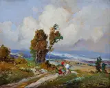 Josef Dobeš, Krajina s postavami, okolo 1930, olej na kartóne