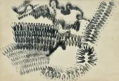 Prvodotyk by Peter Bartoš, okolo 1965-68, tuš na papieri, sold Oct 2010