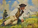 Ladislav Berecz, Bača s ovcami, okolo 1940, olej na plátne