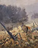 Karl Sovanka, Jeleň so srnkami, okolo 1930, olej na plátne