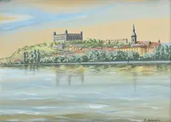 K. Gáspár, Pohľad na Bratislavu, okolo 1930, akvarel na papieri