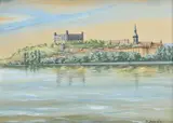 K. Gáspár, Pohľad na Bratislavu, okolo 1930, akvarel na papieri