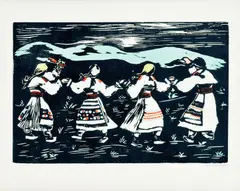 Matilda Čechová, Tanec, 1957, farebný drevoryt na papieri