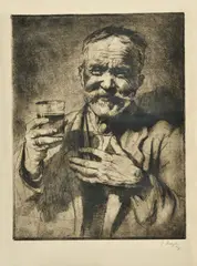 Géza Angyal, Muž s pohárom, okolo 1900, lept na papieri