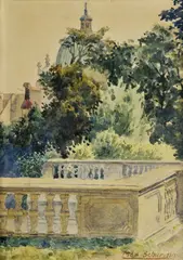 Výjav z parku by Max Schurmann, okolo 1920, akvarel na papieri, sold Oct 2010