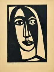 Orest Dubay, Hlava ženy, 1947, linoleorez na papieri