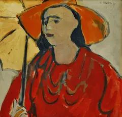 Eugen Nevan, Dievča so slnečníkom, 1939, tempera na kartóne