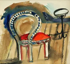 Semian Ervín, Červená stolička, 1945-46, akvarel na papieri