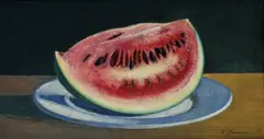 Ladislav Guderna, Zátišie s melónom, okolo 1955, pastel, kombinácia techník na kartóne