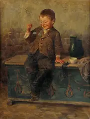Géza Peske, Chlapec s bublifukom, okolo 1910, olej na plátne