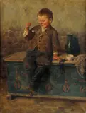 Géza Peske, Chlapec s bublifukom, okolo 1910, olej na plátne