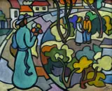 Miklós Farkashazy, V parku, okolo 1920, pastel na papieri