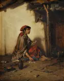 Hermann Armin Kern, Vykladačka kariet, okolo 1900, olej na plátne