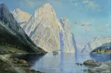 A. Blaetter, Fjord, okolo 1900, olej na plátne