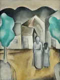 Michal Jakabčic, Krajina s chodcami, 1964, olej na plátne