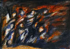 Jozef Teodor Tekel, Biblický výjav, okolo 1950, pastel na novinovom papieri