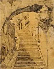Géza Angyal, Schody v starom meste, 1912, ceruza na papieri
