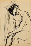 Ferdinand Hložník, Štúdia sediaceho aktu, 1946, tuš na papieri