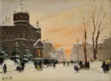Antal Berkes, Budapešť v zime, okolo 1910, olej na plátne