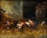 K. Péchy, Na sedliackom dvore, okolo 1920, olej na plátne