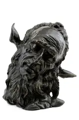 Hlava fauna by Jean-Joseph Carriès, neskoršia edícia, patinovaná zliatina, sold Jun 2010