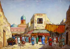 Karel Souček, Ulica v Buchare, okolo 1960, olej na kartóne