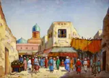 Karel Souček, Ulica v Buchare, okolo 1960, olej na kartóne