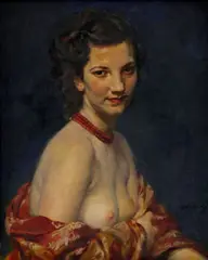 Vojtech Stříbrný, Poloakt ženy v červenom, okolo 1940, olej na plátne