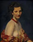Vojtech Stříbrný, Poloakt ženy v červenom, okolo 1940, olej na plátne