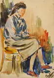 Ľubomír Zelina, Sediaca, okolo 1960, akvarel na papieri