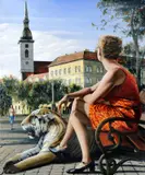 Róbert Bielik, Na lavičke, 2005, olej na plátne