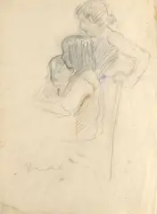Andor Borúth, Popoludnie s guvernantkou, okolo 1915, ceruza, pastel na papieri