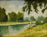 Gustáv Mallý, Rameno Dunaja pri Petržalke, okolo 1910-13, olej na kartóne