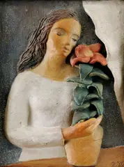 Dagmar Rosůlková, Žena s kvetom, okolo 1930, pálená hlina, polychrómia