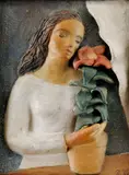 Dagmar Rosůlková, Žena s kvetom, okolo 1930, pálená hlina, polychrómia