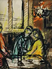 V kaviarni by Ján Mudroch, okolo 1940, akvarel, tuš na papieri, sold Mar 2010
